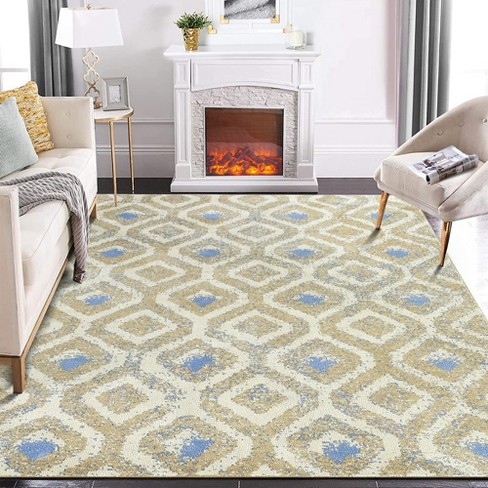 Area Rug Living Room Carpet: 8x10 Large Moroccan Soft Fluffy Geometric  Washable Bedroom Rugs Dining Room Home Office Nursery Low Pile Decor Under