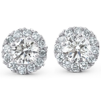 Pompeii3 7/8ct Halo Diamond Studs 14k White Gold