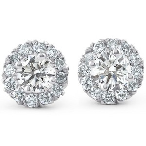 Pompeii3 7/8ct Halo Diamond Studs 14k White Gold - 1 of 4