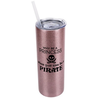 Elanze Designs Bubblegum Pink 20 Ounce Double Wall Stainless Steel Glitter Travel Tumbler With Sliding Lid And Straw, Why Be A Princess You Can Be A