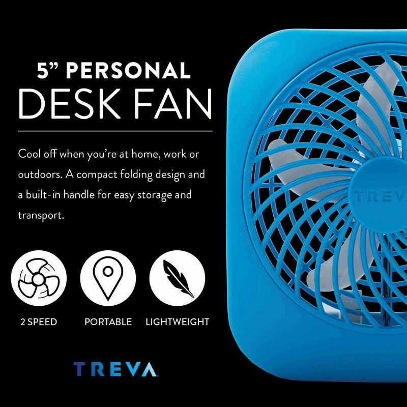 Treva 2pk 5&#34; Battery Powered Portable Desk Fan Light Blue, 6 of 10