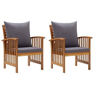vidaXL Patio Chairs, 2 Pcs, Patio Dining Chair with Armrest, Wood Slat Back Outdoor Dining Chair for Garden Lawn