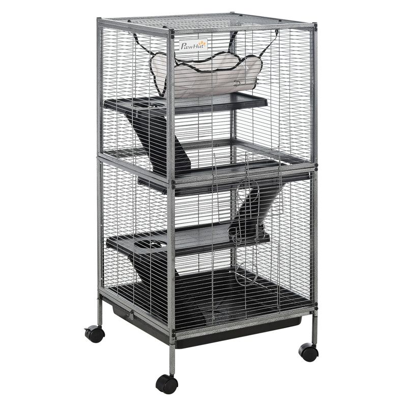 PawHut Small Animal Cage Ferret Cage Large Chinchilla Cage Hammock Accessory Heavy-Duty Steel Wire Small Animal Habitat with Tray, 1 of 8