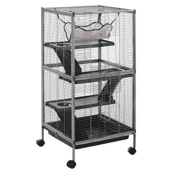 PawHut Small Animal Cage Ferret Cage Large Chinchilla Cage Hammock Accessory Heavy-Duty Steel Wire Small Animal Habitat with Tray