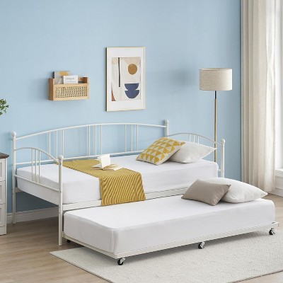 Twin Metal Daybed with Pull Out Trundle, Premium Steel Slat Support Sofa Bed, Daybed and Trundle Frame Set for Living Room, Bedroom
