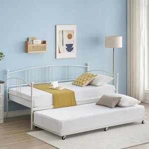 Twin Metal Daybed with Pull Out Trundle, Premium Steel Slat Support Sofa Bed, Daybed and Trundle Frame Set for Living Room, Bedroom - 1 of 4
