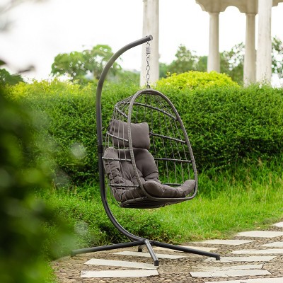 Egg Chair With Stand,Wicker Hanging Patio Egg Chair With UV Resistant Cushion,Outdoor Swing Chair,Egg Chairs For Patio-Cuddlewood