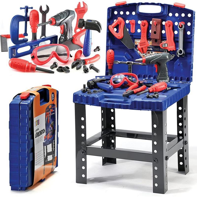 76 Pcs Kids Tool Bench Set, Foldable Toddler Tool Set with Electronic Play Drill, STEM Educational Toy Pretend Play Construction Work Shop - Play22usa, 1 of 12