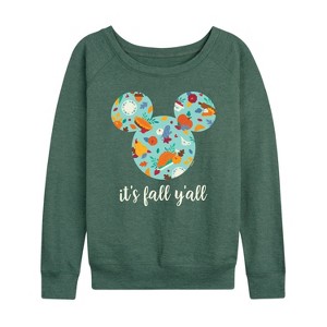 Women's - Disney - Its Fall Yall Lightweight French Terry Wide Neck Long Sleeve Shirt - 1 of 4