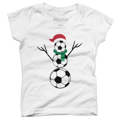 Girl's Design By Humans Funny Christmas Shirts Soccer Snowman T-Shirt By RaisedByBears T-Shirt