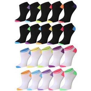 Tipi Toe Women's 20 Pairs Solid Contrasting Details Black White Toe Heel Accents Low Cut/No Show Socks - 1 of 1