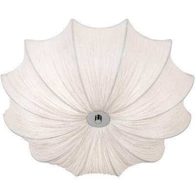 Contemporary 21" Chrome Flush Mount Ceiling Light with Ivory Fabric Bowl