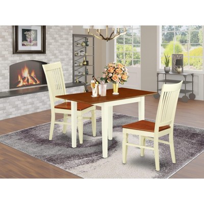East West Furniture 3Pc Dinette Set Consists of a Small Table and 2 Dinette Chairs with Solid Wood Seat and Panel Back, Buttermilk and Cherry Finish