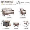 Buenhomino Patio Furniture Set 7 Piece Brown Wicker Outdoor Furniture Patio Sectional Sofa Couch PE Rattan Conversation Sets with Fire Pit Table - 3 of 4