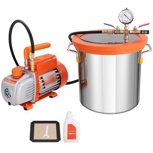 VEVOR 3 Gallon Vacuum Chamber and 3.5 CFM Pump Kit, Tempered Glass Lid Vacuum Degassing Chamber Kit, Single Stage Vacuum Pump, Orange&Silver - 1 of 4