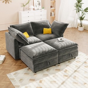 Okak Comfy Modular Foldable Sofa Bed 4PC with Storage Convertible Sleeper Couch Futon with Stylish Pillow for Living Room, Gray - 1 of 4
