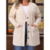 Women's Plus Size V-Neck Long Sleeve Pocket Ribbed Knit Loose Button Up Casual Cardigan - Agnes Orinda - 2 of 4