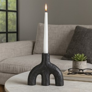 Decorative Double Arched Taper Candle Holder - Unique Volcano Texture Candlestick Holder for Dining Room Table Centerpieces - Black - 1 of 4