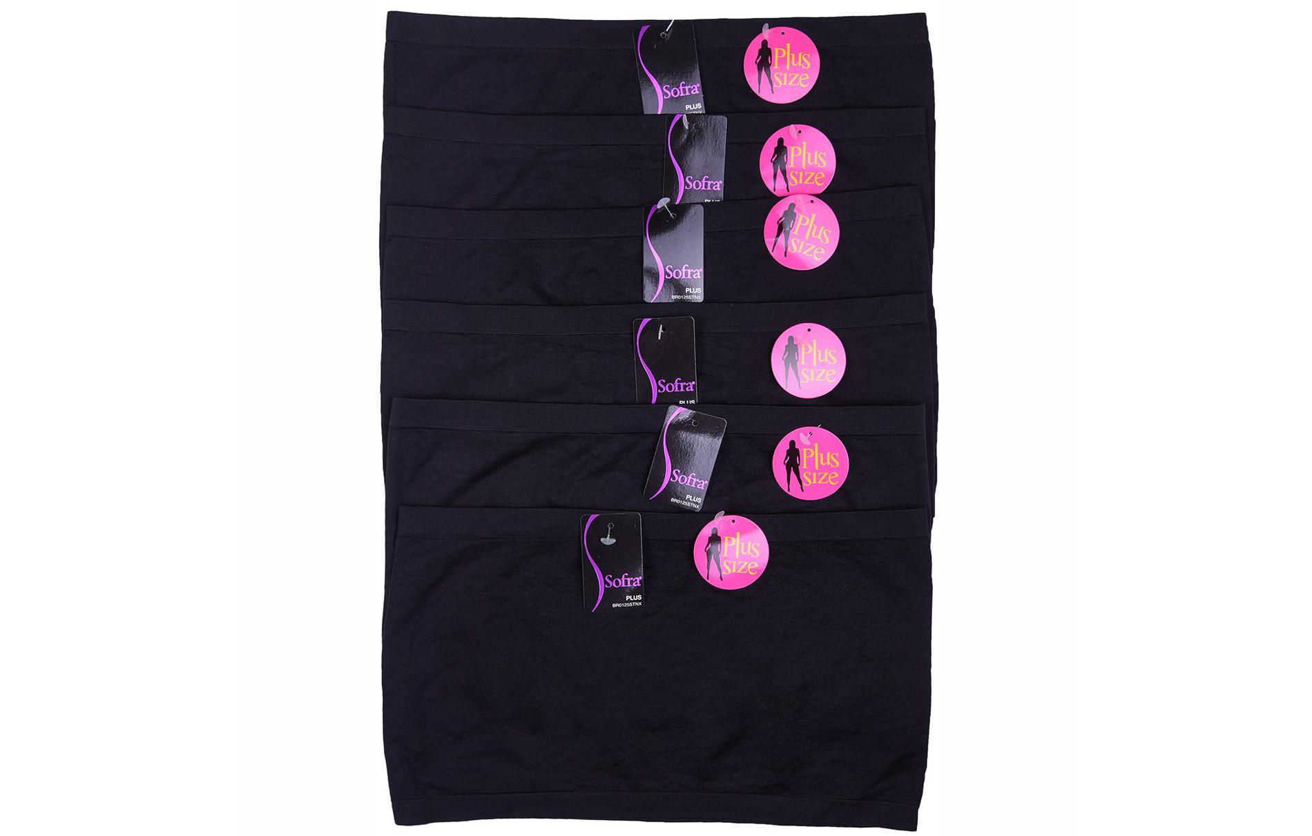 PACK OF 6 SOFRA WOMEN'S SEAMLESS NO PAD TUBE BRAS PLUS (BR0125STNX_BLK) Multicolor One Size