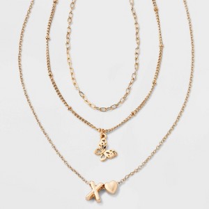 Girls' Initial with Choker and Layered Necklace Set - art class™ Gold - 1 of 3
