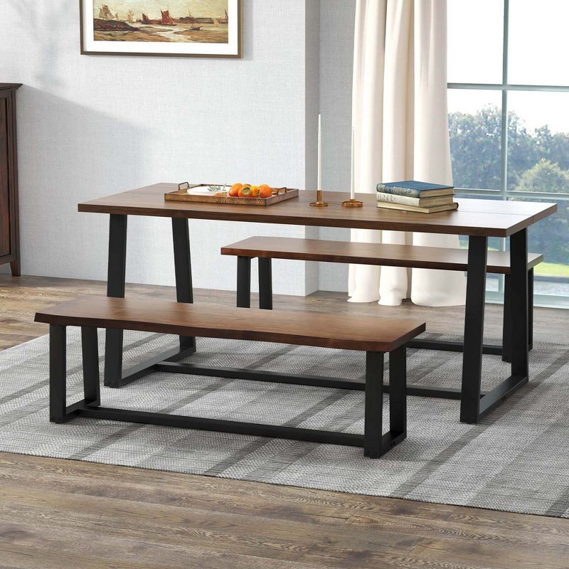 Costway 56.5"L Large Table Bench Wood Dining Bench with Wavy Edge & Metal Frame Coffee/Black, 4 of 11