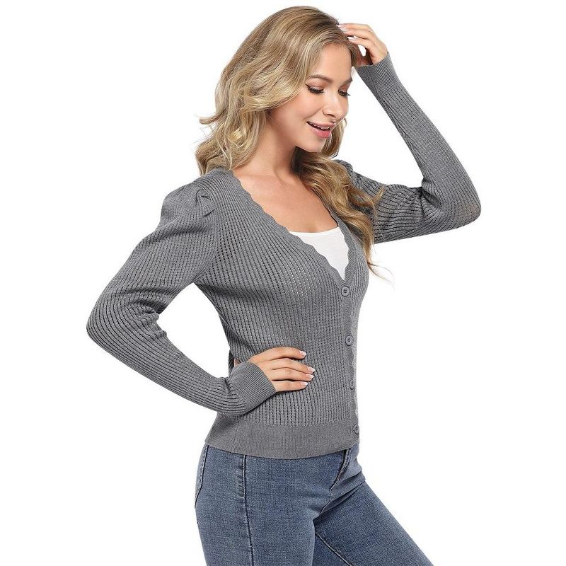 Women's Lightweight Mesh Cardigan Sweater with Wavy Trim Button Down Cardigan Sweater Spring/Fall Outfits, 5 of 8