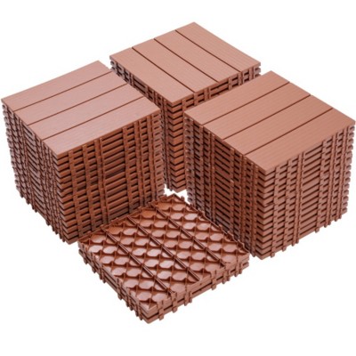 Syemin Carpet Tiles Patio Flooring Outdoor Waterproof All Weather Use for Garden Poolside Back Yard Plastic Interlocking Deck Tiles, Brown, 12"*12"*1"