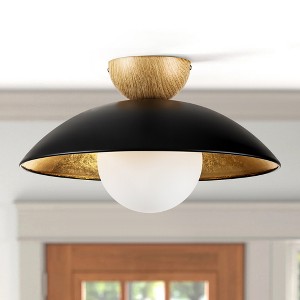 Rennnsan Velcora 14" W 1 -Light Gold Foiled Dimmable Mid-century Globe Semi Flush Mount in Black & White - 1 of 4