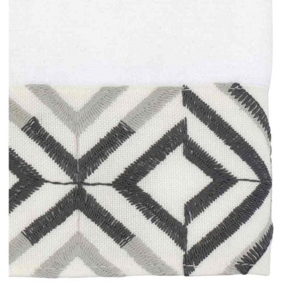 White Cotton Hand Towel with Geometric Embroidery