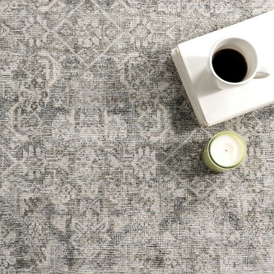 Gray Rectangular 4' x 6' Synthetic Vintage Medallion Area Rug