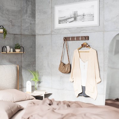 Sleek Driftwood & Nickel 5-Hook Retractable Wall Coat Rack