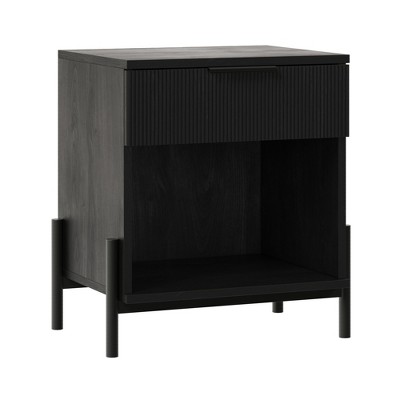 NicBex Nightstand with Fluted-Drawer and Metal Handle Modern Bedside Table with Large Open Storage Space for Bedroom,Living Room