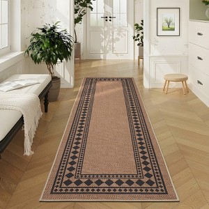 Area Rugs Modern Bordered Rug Easy Jute Rug Non-Slip Low Pile Indoor Outdoor Rugs for Living Room Patio Backyard - 1 of 4