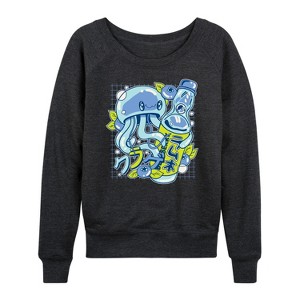 Women's - Instant Message - Jellyfish Ramune Lightweight French Terry Wide Neck Long Sleeve Shirt - 1 of 4