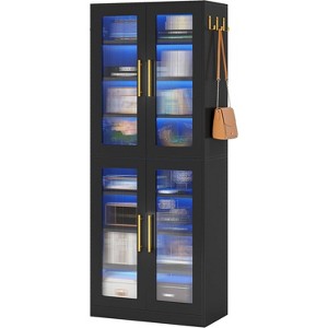 Tribesigns Bookcase with Doors and LED Light, 67-inch Tall Bookshelf with 8-Tier Adjustable Shelves and Hanging Hooks - 1 of 4
