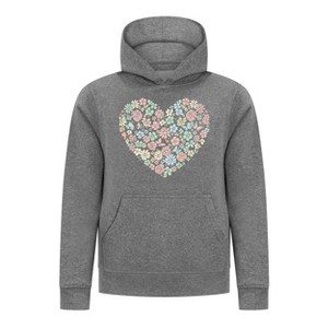 Everyday Kids Floral Heart Girls Pullover Hoodie – Pastel Flower & Butterfly Graphic Sweatshirt - 1 of 4
