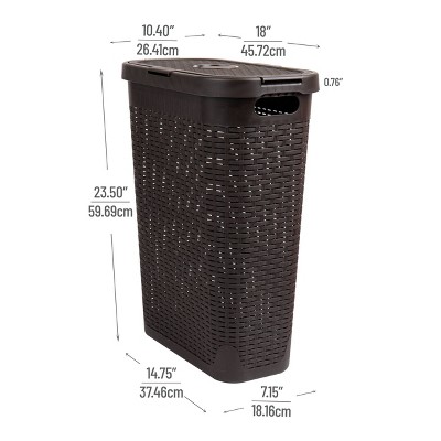 Brown Plastic Wicker Design Collapsible Laundry Basket with Lid