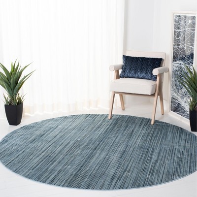 Blue Hand-Knotted Round Wool and Viscose Area Rug