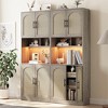 Kitchen Pantry Cabinet with RGB Light, Tall Kitchen Hutch Bar Cabinet with Microwave Stand, Farmhouse Large Wood Storage Cabinet with Barn Doors - 4 of 4