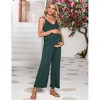 Maternity Jumpsuit V Neck Ribbed Sleeveless Layered Front Wide Leg Overall Rompers - 2 of 4