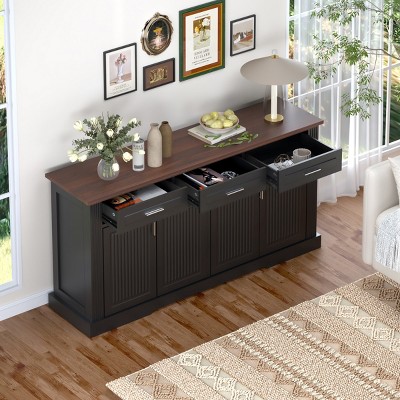 Panipeachy 63" Modern Fluted Sideboard Buffet Cabinet, 4 Doors and 3 Drawers, Black Kitchen and Dining Storage Cabinet for Living Room or Entryway — фото 3