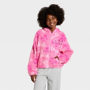 Girls' Barbie Woobie Zip-Up Hooded Sweatshirt - Pink - 1 of 4