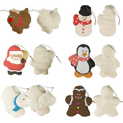 4E's Novelty Ready to Paint Ceramic Ornaments 12 pack - DIY Ceramic Figures to Paint for Kids & Adults, Design Your Own Christmas Ceramics for Display