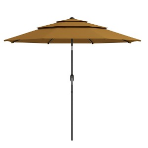 Gulches Stylish 3-Tiers Outdoor Market Patio Umbrella with Crank, Push Button Tilt - Brown, 9FT - 1 of 4