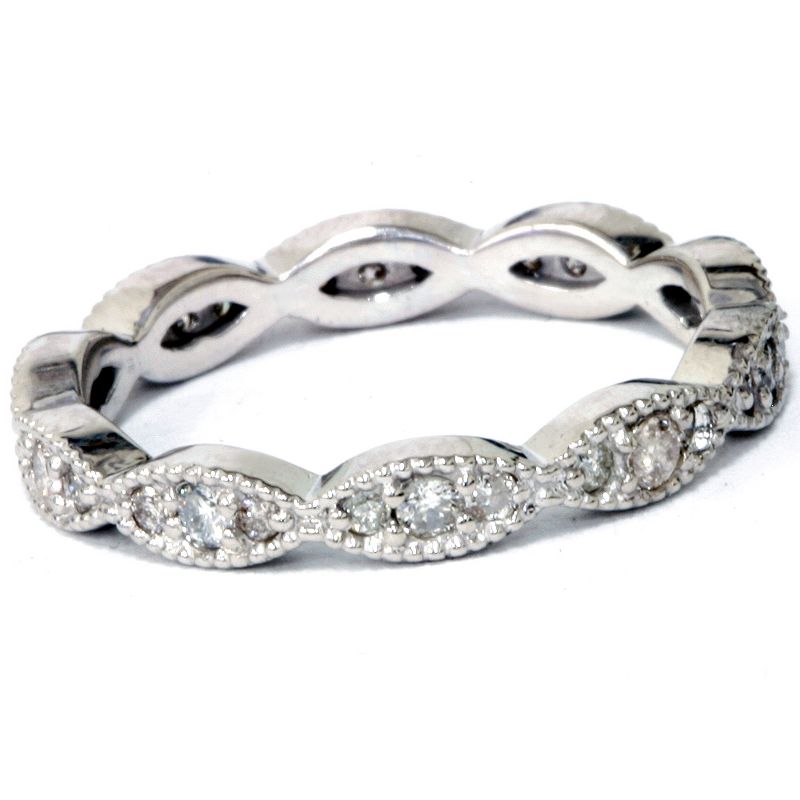Pompeii3 3/8ct Diamond Vintage Eternity Ring Stackable Womens Wedding Band 14k White Gold, 3 of 6