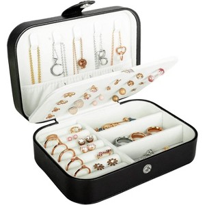 HTUTWOO Travel Jewelry Box, PU Leather Jewelry Organizer for Girls, Portable Mini Travel Case Display Storage Holder Boxes for Stud Earrings, Rings - 1 of 4