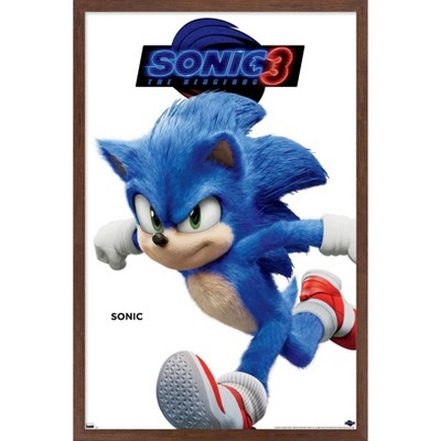 Trends International Sonic The Hedgehog 3 - Sonic Feature Series Framed Wall Poster Prints Mahogany Framed Version 14.725" x 22.375"