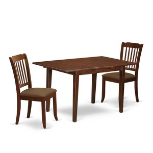 HomeStock 3-Piece Mahogany Finish Rectangular Solid Wood Top With Butterfly Leaf Dining Table Set - 1 of 4