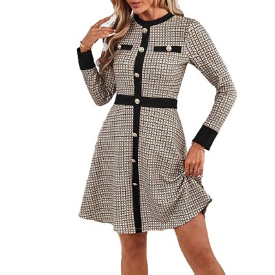 Women's Faux Button Long Sleeve Casual Sweater Dress Cocktail Party Midi Fall Dress