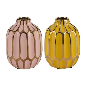Sagebrook Home Abstract Design Small Ceramic Vases Contemporary Flower Vases for Home Office Decorative Accent - Easy Gift Idea - 1 of 4